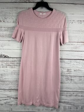 Leggiadro Sweater Dress Women's Size S Pink Cotton Silk Knit Short Sleeve Italy